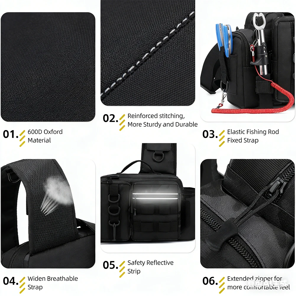 Hiking Backpack Waterproof - กระเป๋าเป้ตกปลาพร้อมที่วางคันเบ็ด สายสะพายไหล่ปรับได้กว้างขึ้น วัสดุอ็อกซ์ฟอร์ดกันน้ำสำหรับการตกปลากลางแจ้งและการเดินป่า