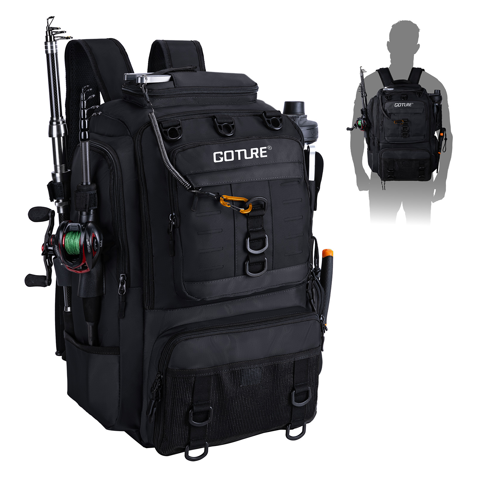 Backpack Insert Organizer - กระเป๋าตกปลา Goture พร้อมที่ใส่คันเบ็ด กระเป๋าคาดหน้าอก กระเป๋าใส่อุปกรณ์ตกปลา กระเป๋าเก็บเหยื่อตกปลา