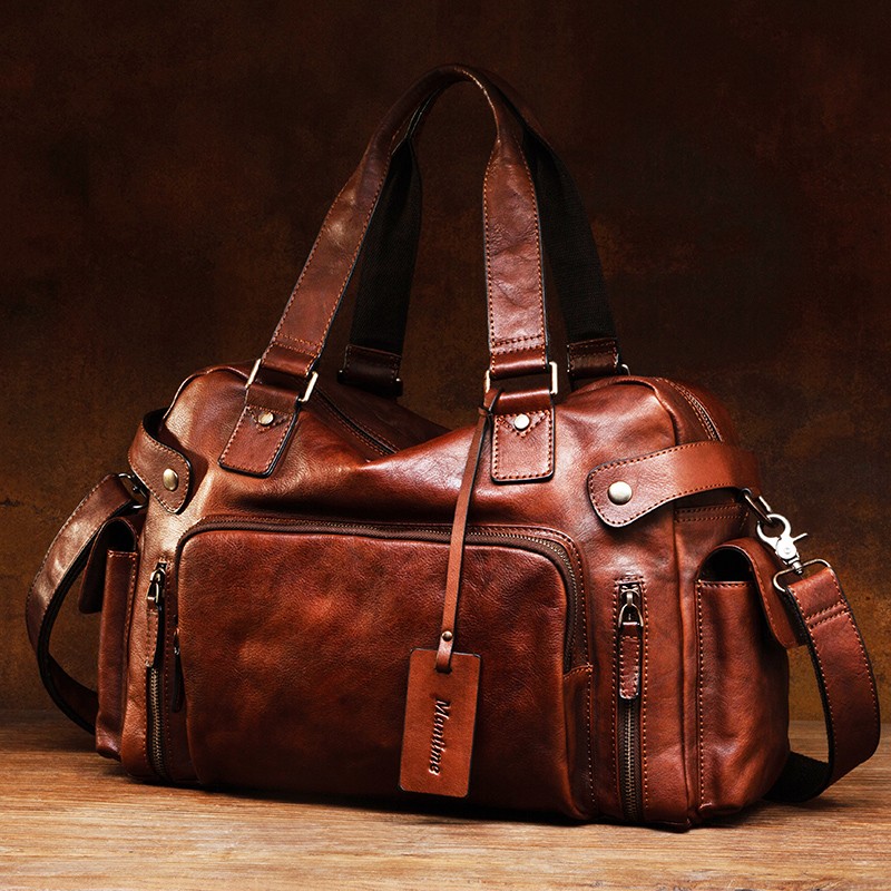 Leather Backpack Vintage - กระเป๋าผู้ชายยางลบหนังฟอกฝาดวินเทจ, กระเป๋าสะพายลําลอง, กระเป๋าเดินทางมือถือ, กระเป๋าเดินทาง, กระเป๋าเป้สะพายหลังฟิตเนส