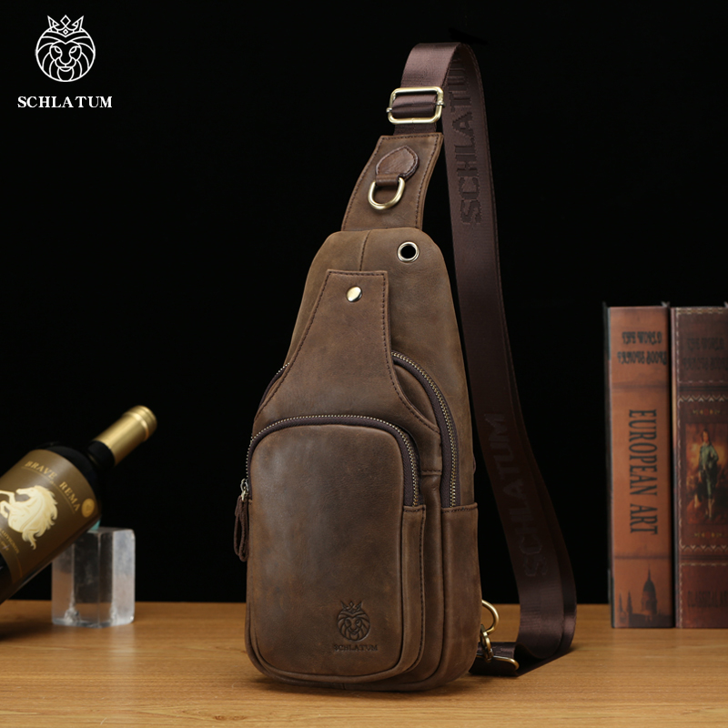 Leather Backpack Vintage - SCHLATUM 100% ของแท้กระเป๋าหนัง Casual สามเหลี่ยม Crossbody