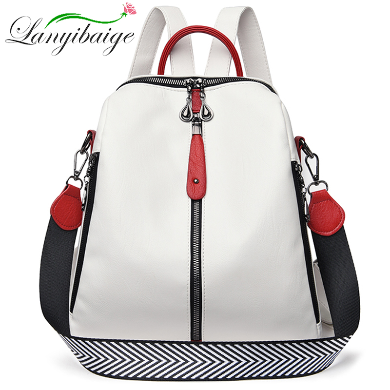 Fashion Backpack Women - กระเป๋าเป้แฟชั่นผู้หญิงกระเป๋าสะพายหลังหนังแท้นุ่มสีขาวคุณภาพสูงเดินทางกระเป๋าเป้สะพายหลังโรงเรียนกระเป๋าเป้สำหรับเด็กหญิง SAC A DOS ขายดี