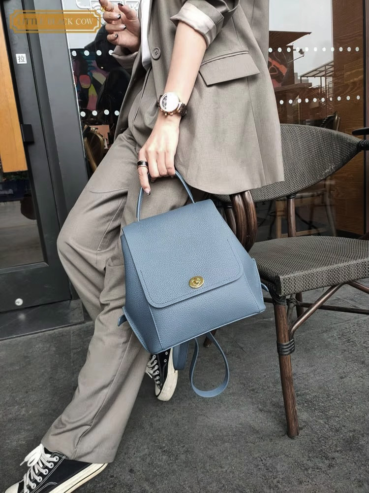 Leather Backpack Vintage - ของแท้หนังกระเป๋าเป้สะพายหลังผู้หญิงแฟชั่นสบายๆ Vintage Buckle Flap กระเป๋า High