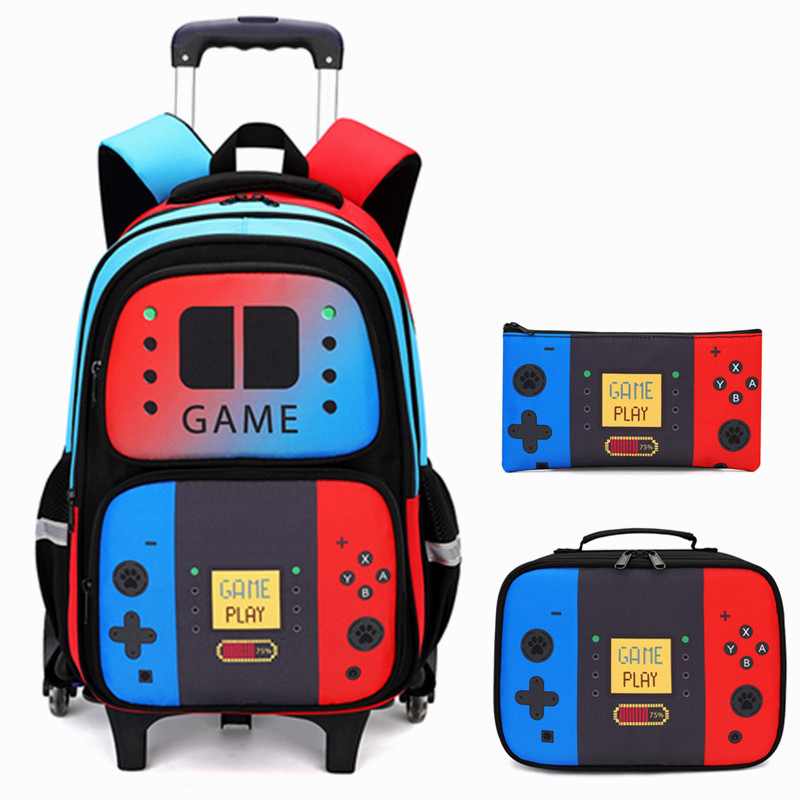 School Backpack Teen - กระเป๋าเป้สะพายหลังแบบล้อเลื่อนสำหรับเด็กผู้ชาย 3 ชิ้น พร้อมกล่องใส่อาหารกลางวัน กระเป๋าเดินทางน้ำหนักเบาสำหรับวัยรุ่น