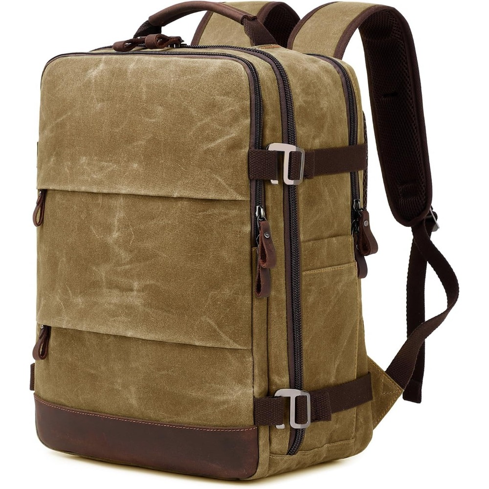 Canvas Backpack Casual - กระเป๋าเป้เดินทางสำหรับผู้ชาย - กระเป๋าถือขึ้นเครื่องได้ ได้รับการรับรองสำหรับการขึ้นเครื่องบิน ช่องใส่แล็ปท็อป กระเป๋าเป้ลำลองสำหรับธุรกิจ