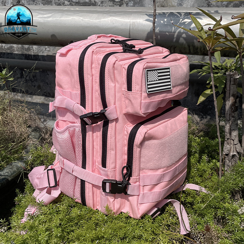 Rucksack Military Style - 25L/45L 3Pกระเป๋าเป้สะพายหลังยุทธวิธีสําหรับผู้ชายผู้หญิงสีชมพูกลางแจ้งการล่าสัตว์อุปกรณ์เสริมกองทัพทหารMolle Rucksacks Assault Bag