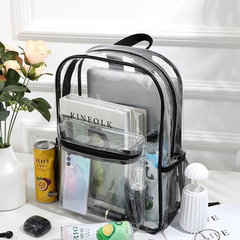 Canvas Backpack Casual - กระเป๋าเป้สะพายหลัง PVC ใสสำหรับกีฬากลางแจ้ง กระเป๋าเดินทางแบบลำลอง กระเป๋าเป้สะพายหลังแบบมองเห็นได้ ความจุขนาดใหญ่