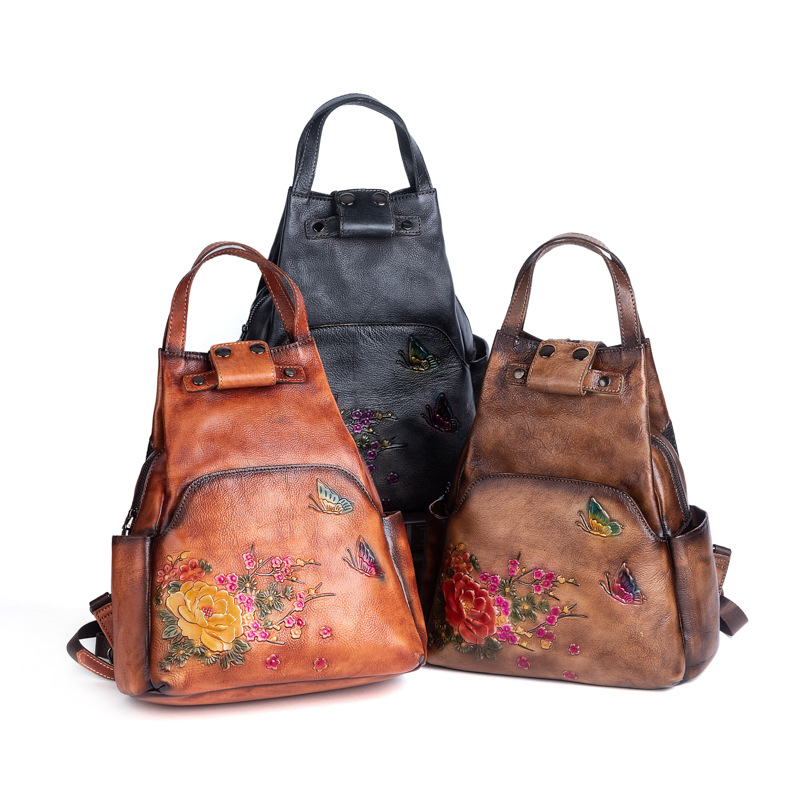 กระเป๋าหนังแท้ Johnature ลายปั - Leather Backpack Vintage บทวิจารณ์และราคา